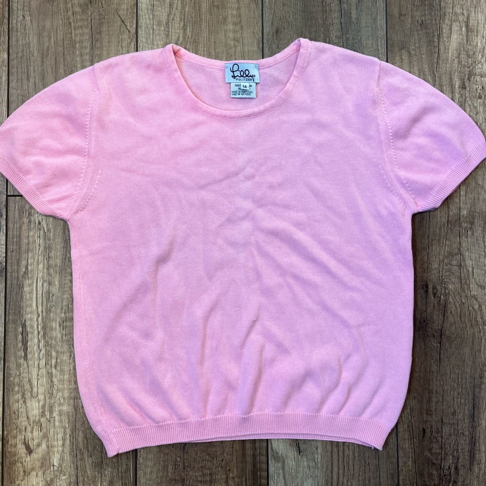 Lilly Pulitzer Pastel Pink Cotton Puff Sleeve Preppy Sweater Knit Top